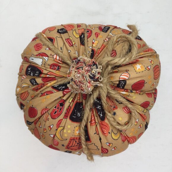 Handmade Halloween Fabric Pumpkins Set 2 Decorative Plush Spooky Twine Accents - Picture 13 of 16